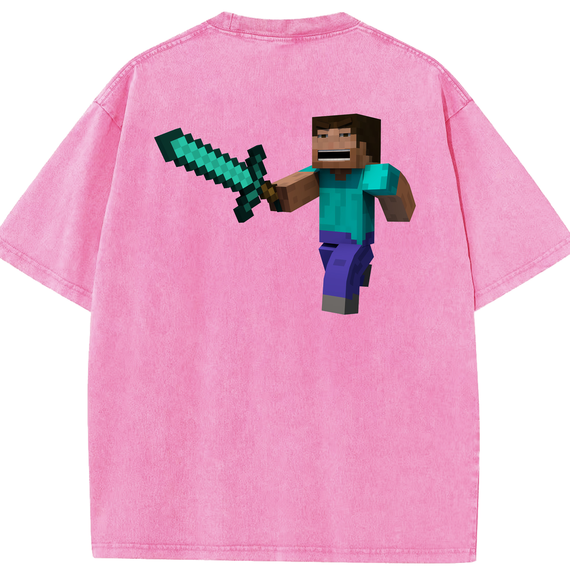 （画像用） マインクラフト ブロックの世界 Minecraft MC Block world 綿100% ヴィンテージ風 半袖Tシャツ（背面プリント）
